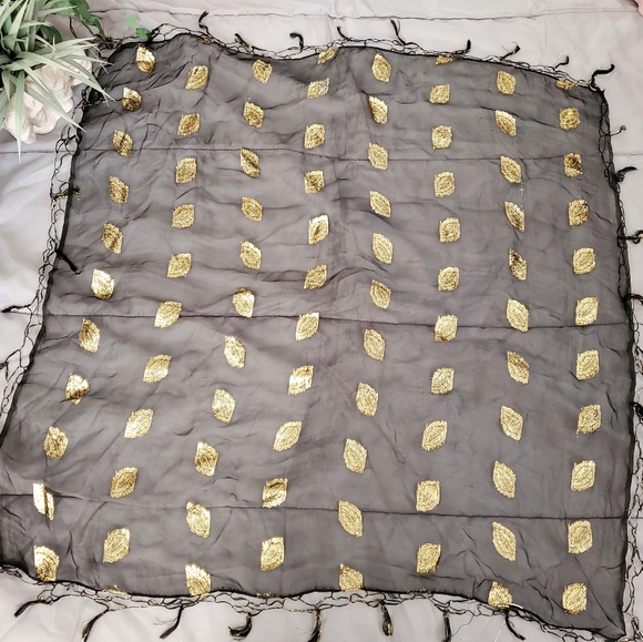 Dressy Black Scarf with Gold leaves - Picture 1 of 2